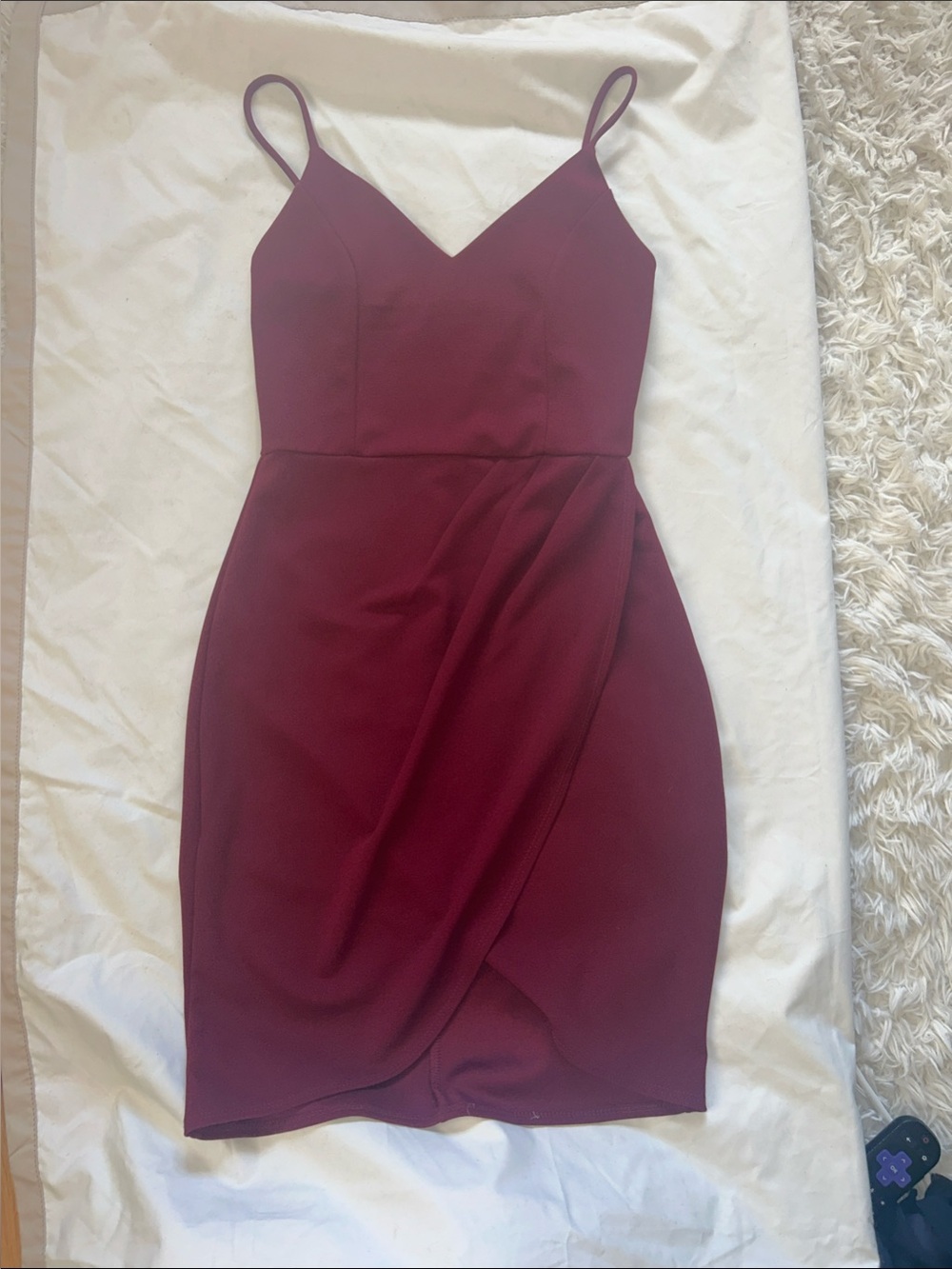Lulu's Burgundy Spaghetti Strap Faux-Wrap Mini Dress